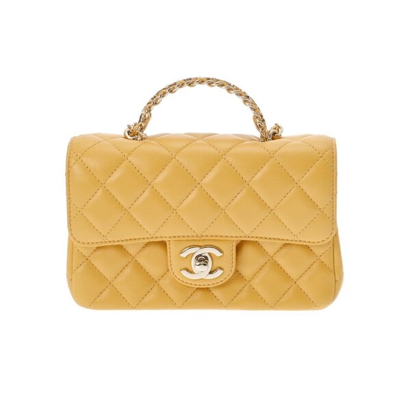 CHANEL Matrasse top handle mini flap bag yellow shoulder bag - Picture 1 of 12